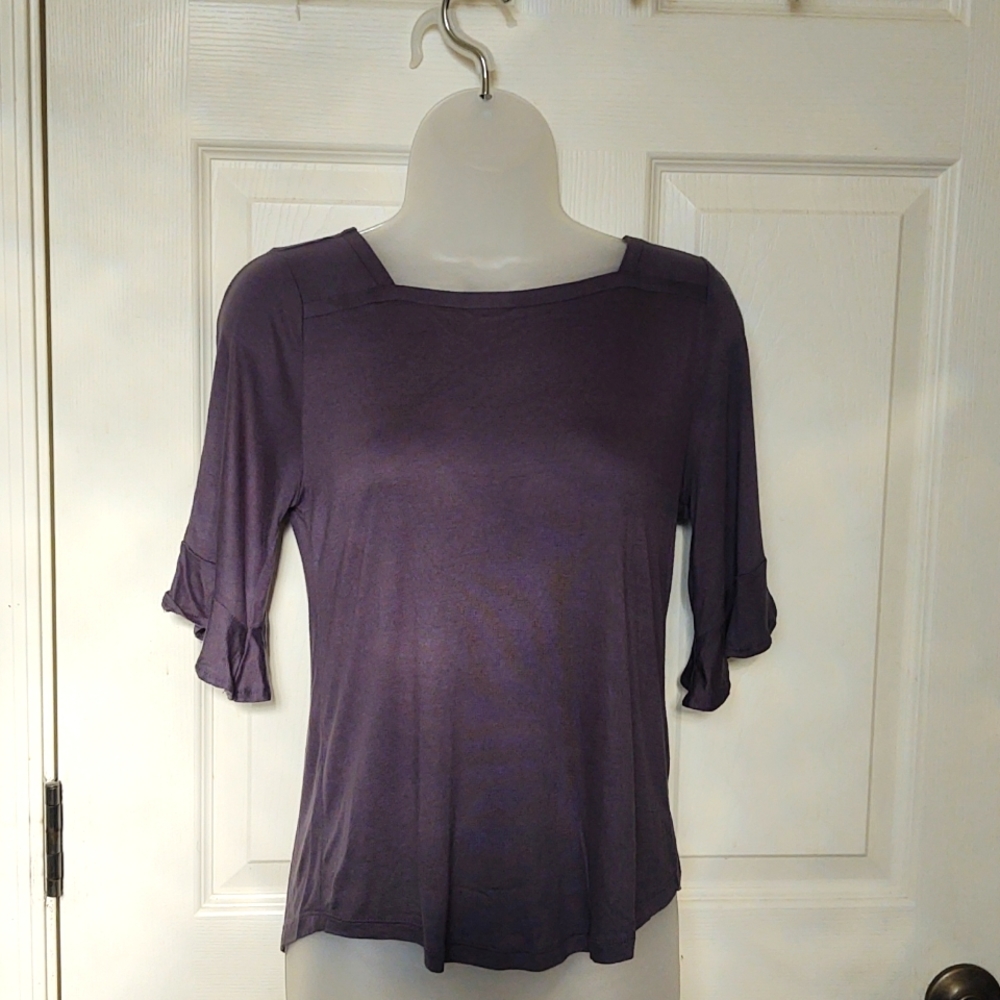 Loft Gray Shirt with Bell Sleeves Size Small Petite